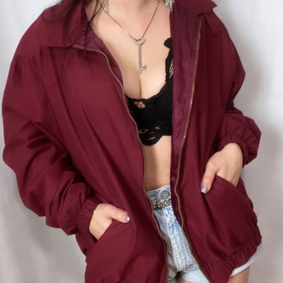 Vintage Jackets & Blazers - VINTAGE 1990s BURGUNDY OVERSIZED WINDBREAKER
